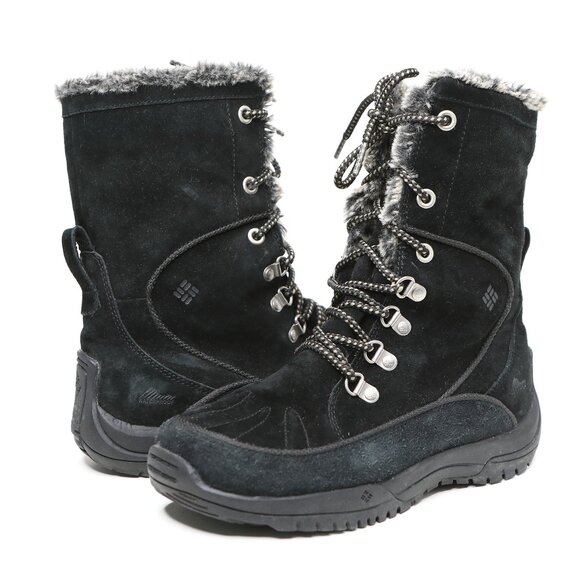 Columbia Lavela II Suede Winter Snow Boots Waterproof Thinsulate Black Faux Fur - Picture 2 of 12